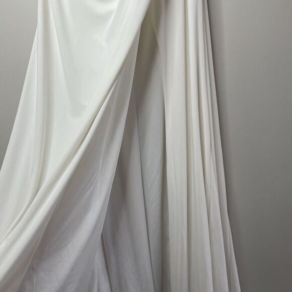 MAC DUGGAL Off Shoulder Gown Women 6 White Ruched Long Dress High Slit Wedding - Picture 6 of 11